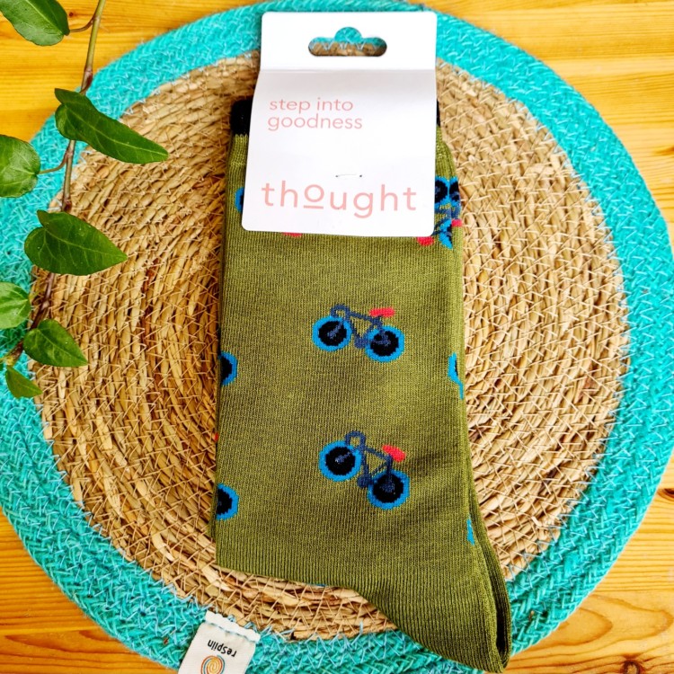 Thought Men's Bamboo Bike sock - lichen