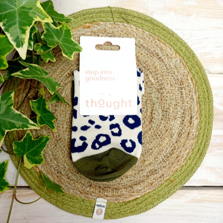 Thought Reese Bamboo Leopard Print Trainer Socks - Cream