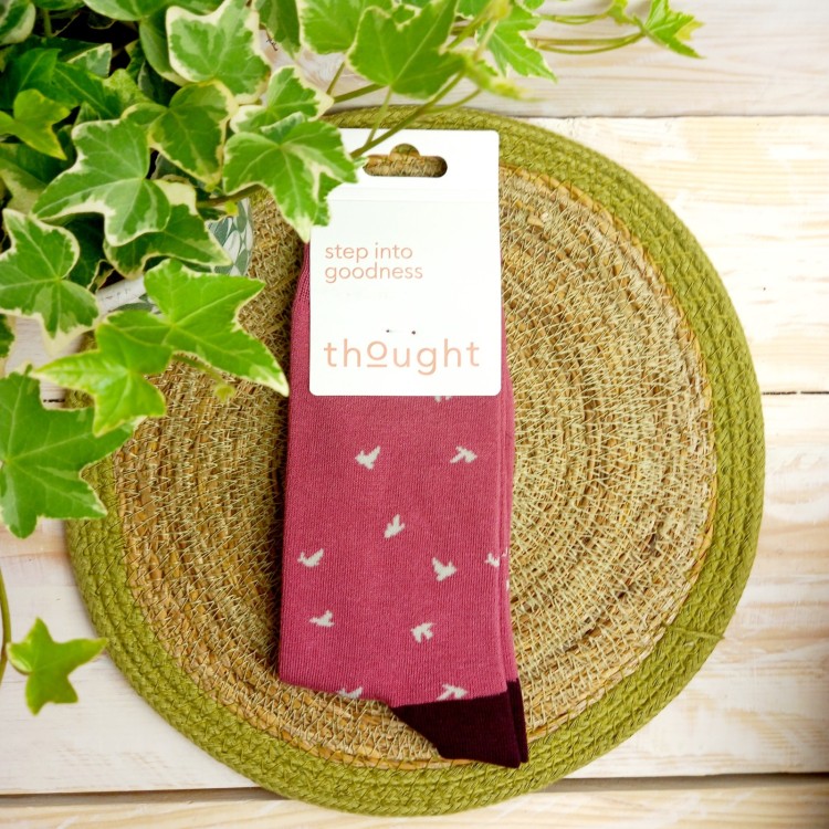 Thought Wren Bamboo Bird Socks - Dusty Rose Pink