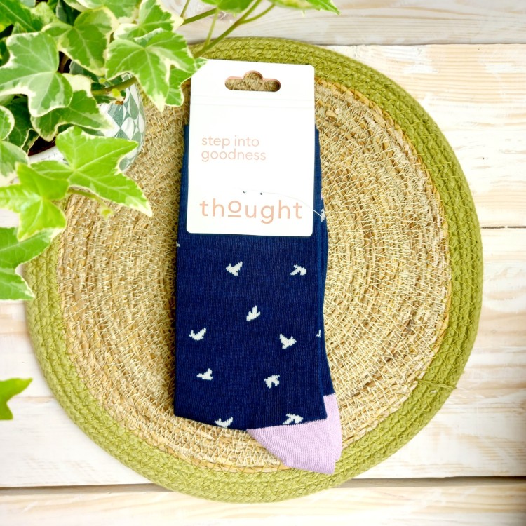 Thought Wren Bamboo Bird Socks - Navy