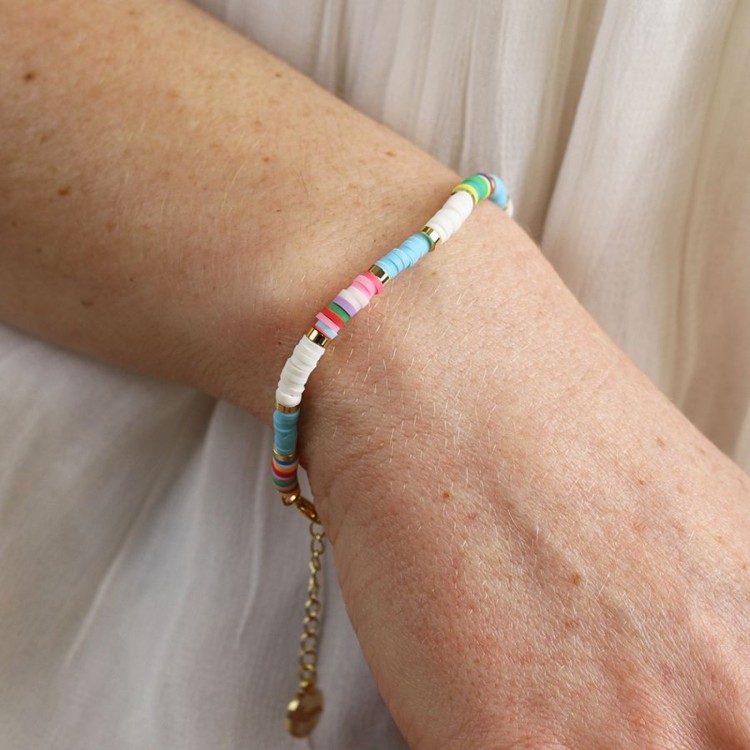 White and aqua mix fimo bead bracelet
